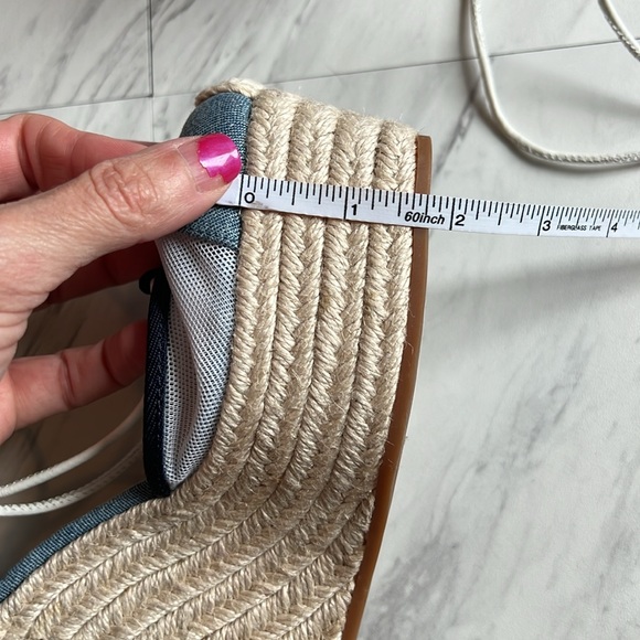 Gianni Bini Santoro two denim ankle wrap espadrille platform jean blue mesh 6 - Picture 7 of 8